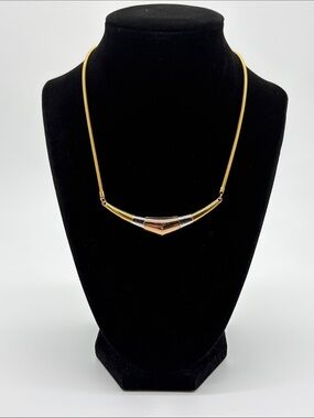 Crown Trifari Tri Tone Chevron Necklace Gold Silver Rose Gold